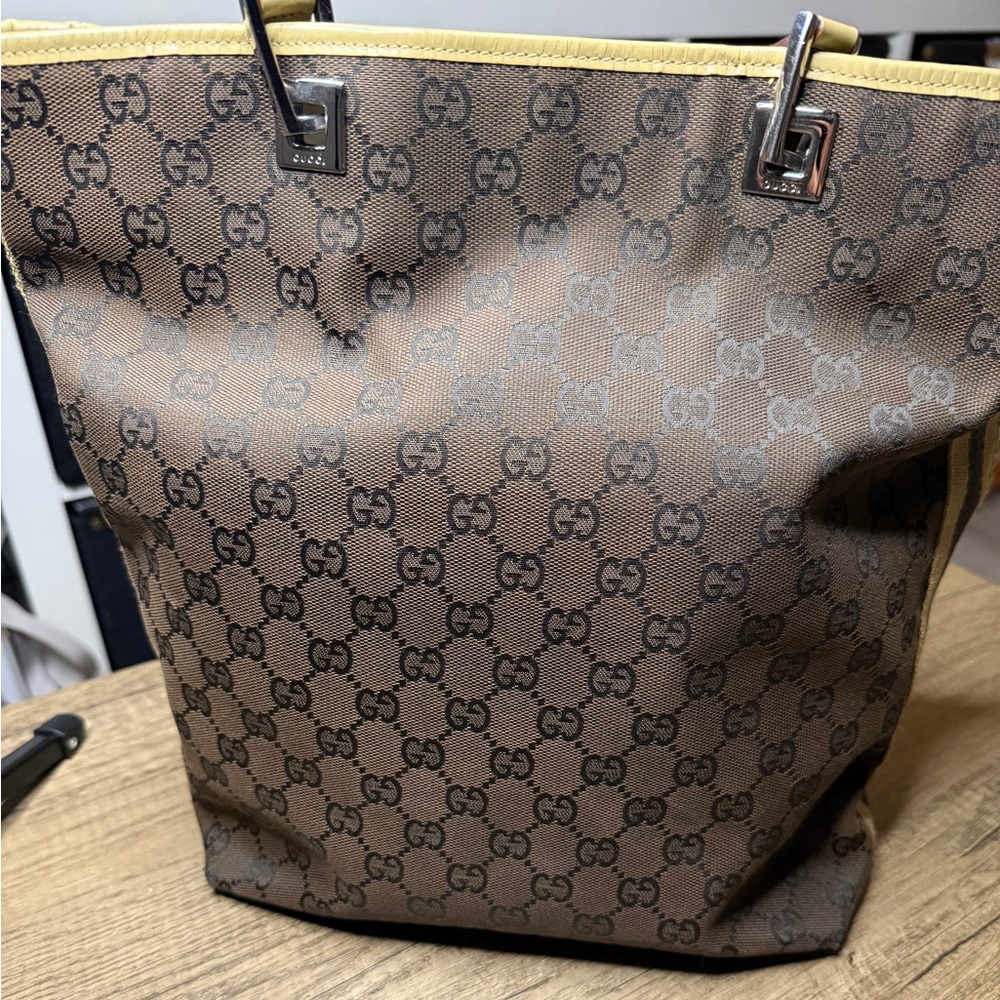 Gucci Brown Monogram Tote with Tan Accents
